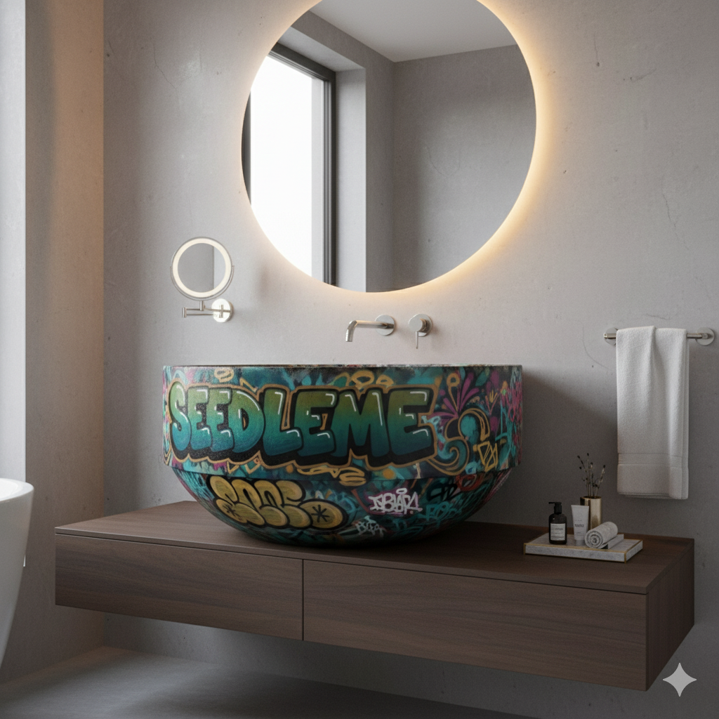 Ready to make a bold statement? 🔥 We're thrilled to announce the launch of our electrifying new range of graffiti-style spray-painted concrete basins!