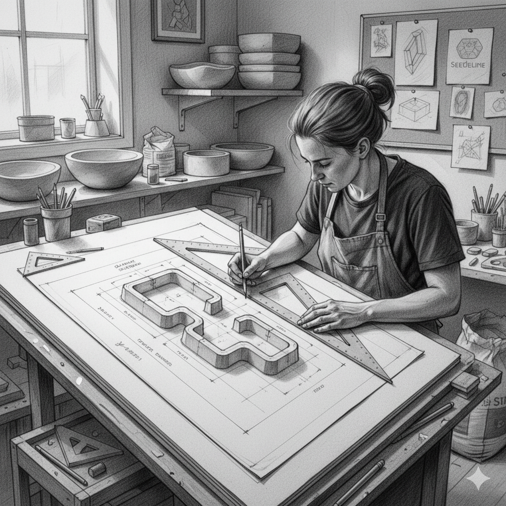 From concept to concrete. Every Seedleme basin begins with meticulous planning and artistic precision.