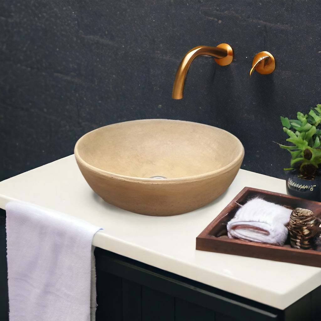 Sandstone Concrete Round Handmade Basin Countertop Butler Sink 42 x 42 x 14cm