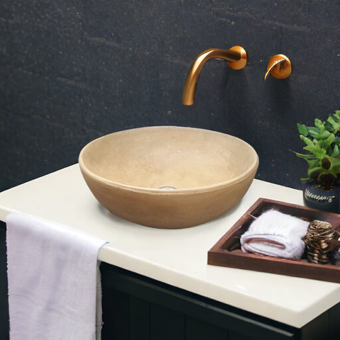Image of Sandstone Concrete Round Handmade Basin Countertop Butler Sink 42 x 42 x 14cm