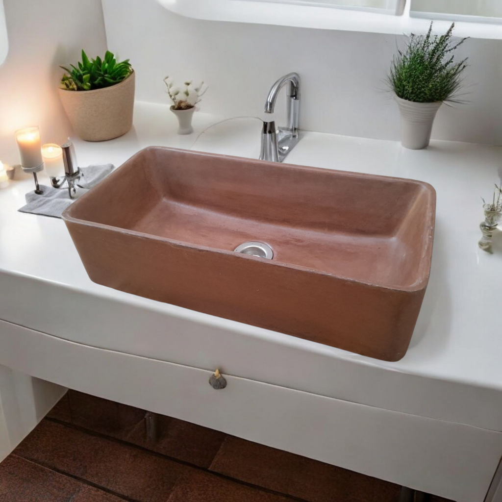 Aquatina Choc Plum Concrete Basin 47 x 23.5 x 12cm