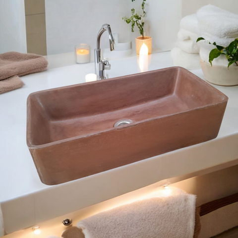 Image of Aquatina Choc Plum Concrete Basin 47 x 23.5 x 12cm