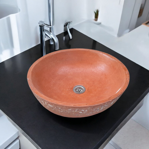 Image of Terracotta 42 x 42 x 14 Concave Namibian Dream Basin. Bespoke Handmade Sink Seedleme