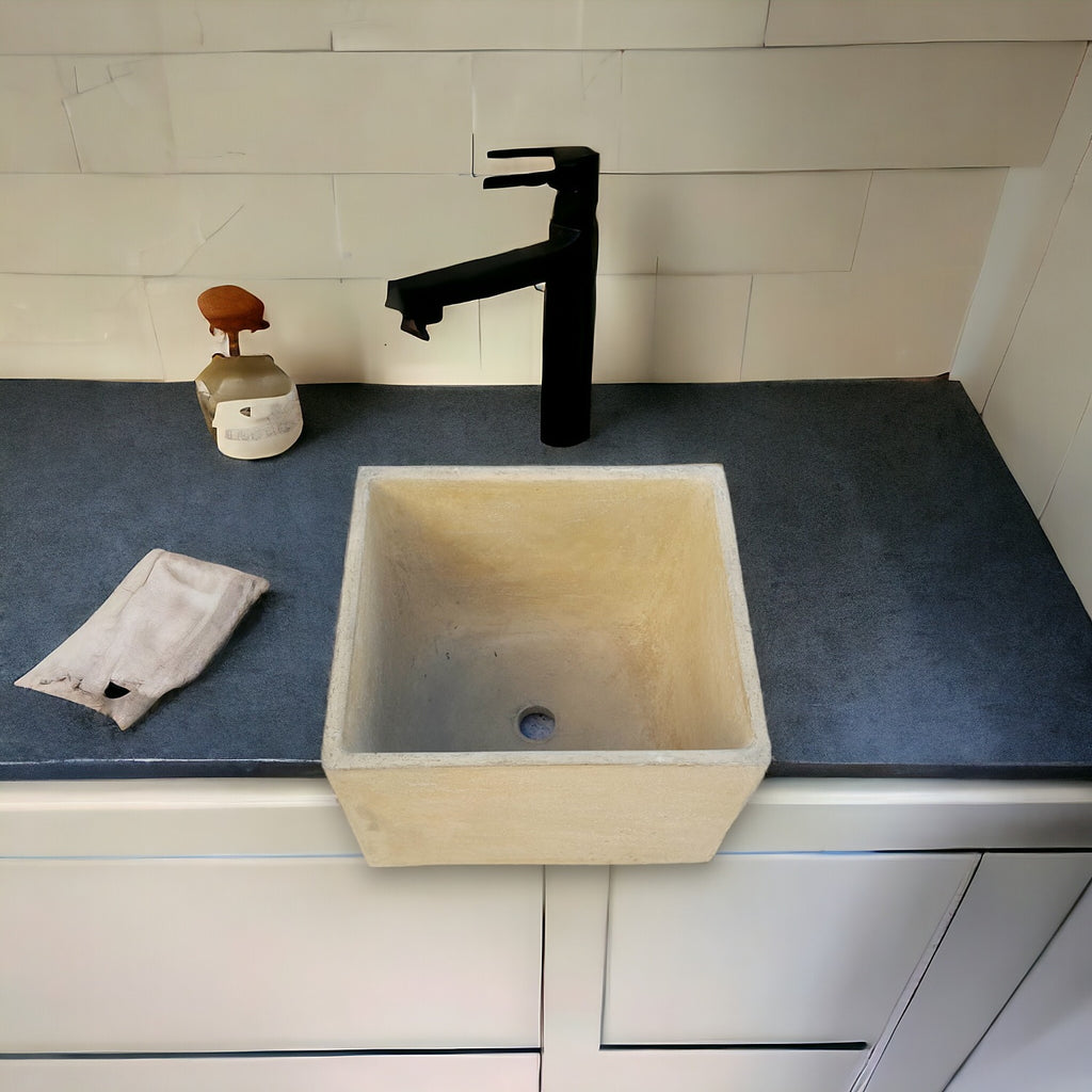 Large Sandstone Square Concrete Basin 45 x 40 x 31cm