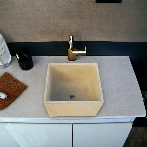 Image of Large Sandstone Square Concrete Basin 45 x 40 x 31cm Seedleme