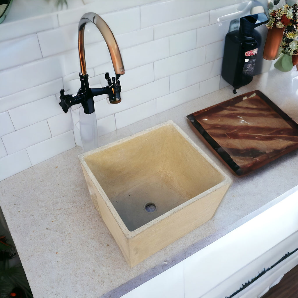 Large Sandstone Square Concrete Basin 45 x 40 x 31cm