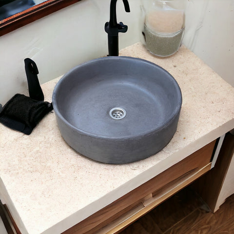 Image of Charcoal Round Cement Countertop Sink 40 x 12 cm