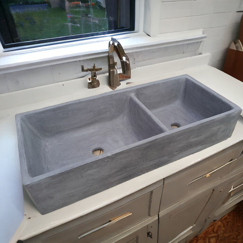 Image of Charcoal Concrete Double Butler Basin/Sink 101 x 44.5 x 20.5cm Bespoke Hand-made in RSA