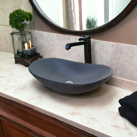 Image of Bespoke Black Cement Basin Sink Modern Oval Shape 59 x 39 x 12cm