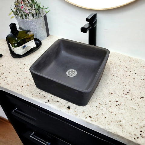 Image of Black Concrete Cement Handmade Basin Countertop Butler Sink 31x31x12cm Seedleme