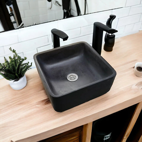 Image of Black Concrete Cement Handmade Basin Countertop Butler Sink 31x31x12cm Seedleme