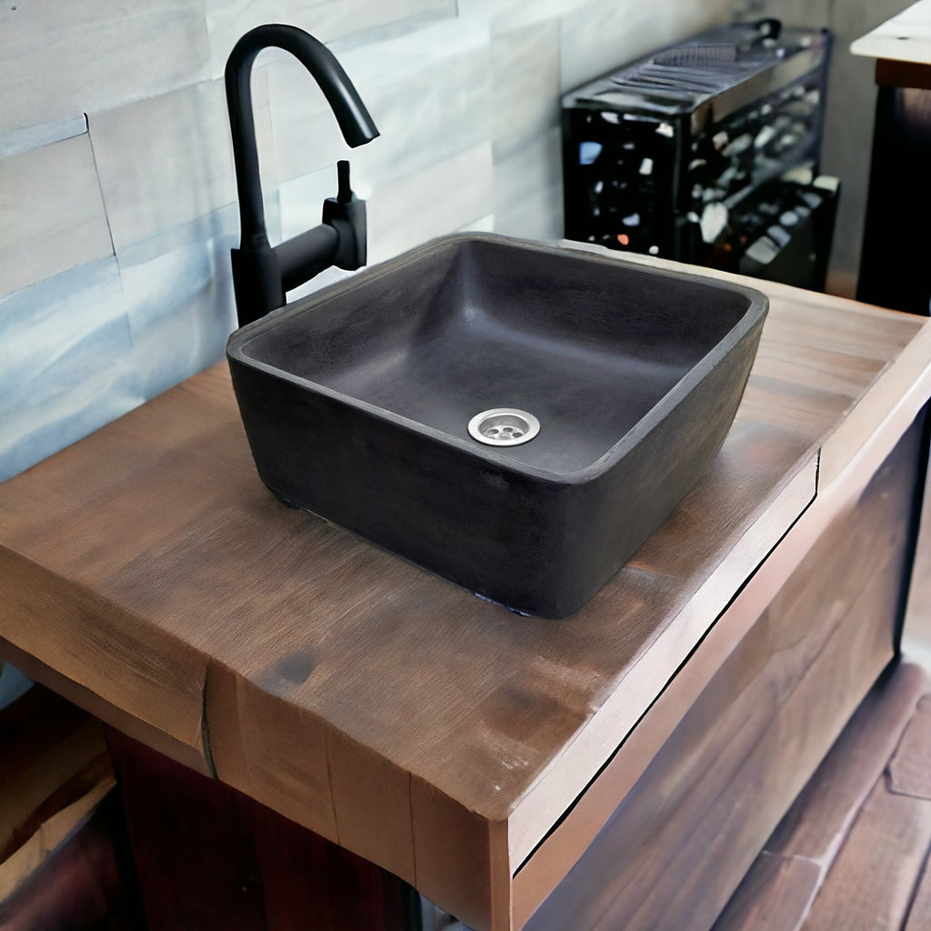 Black Concrete Cement Handmade Basin Countertop Butler Sink 31x31x12cm
