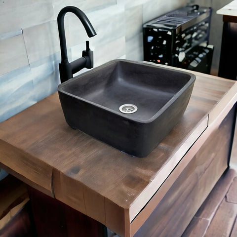 Image of Black Concrete Cement Handmade Basin Countertop Butler Sink 31x31x12cm Seedleme