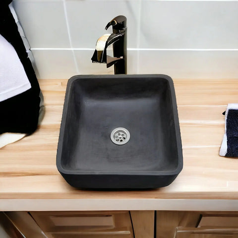 Image of Black Concrete Cement Handmade Basin Countertop Butler Sink 31x31x12cm Seedleme