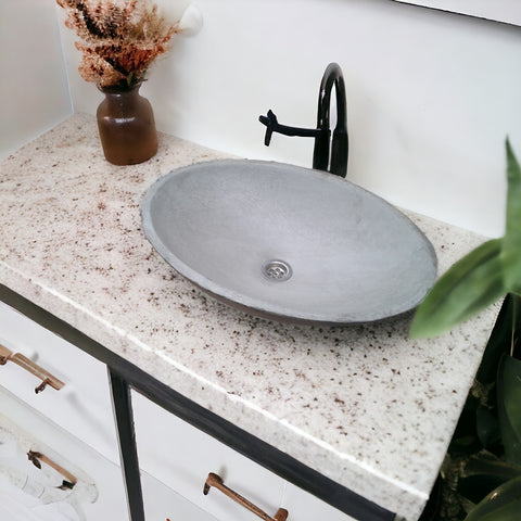 Image of Grey Concrete Oval Basin 50 x 35 x 15cm - High Strength, Chip resistant, Sealed