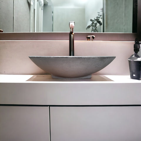 Image of Grey Concrete Oval Basin 50 x 35 x 15cm - High Strength, Chip resistant, Sealed
