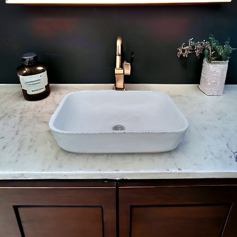 Image of Ivory Concave Rectangle Concrete Basin 52 x 40 x 13cm