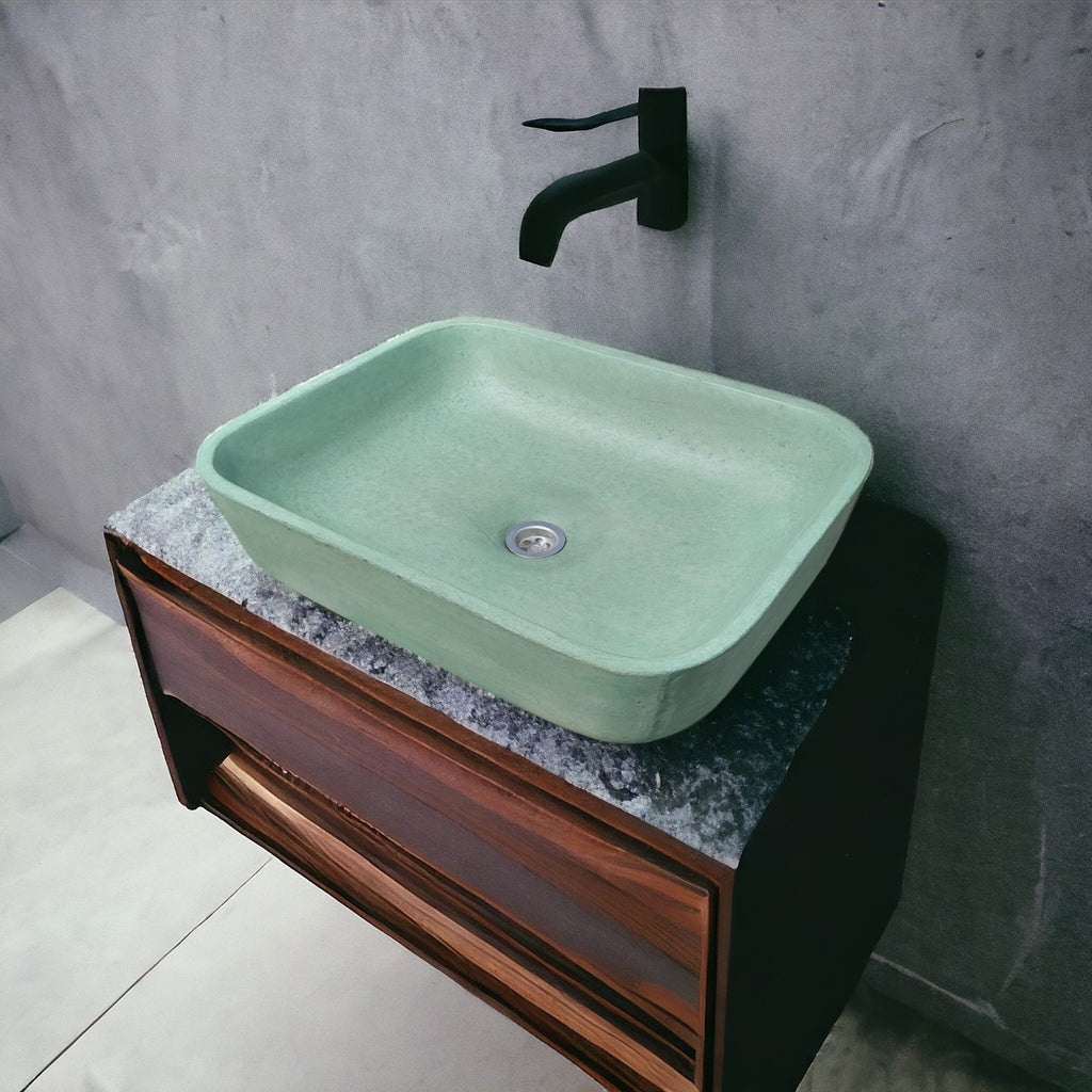 Green Concave Rectangle Concrete Basin 52 x 40 x 13cm