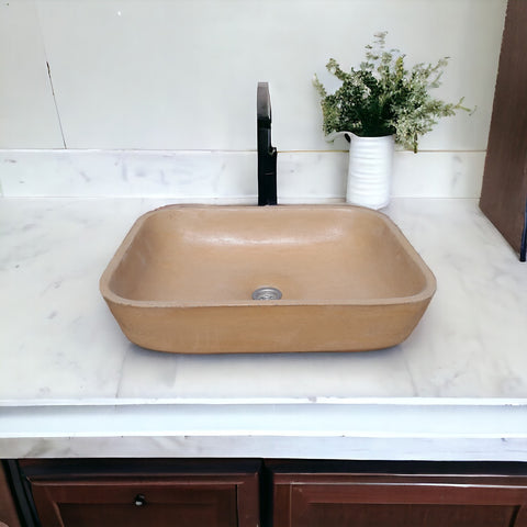 Image of Burnt Orange Bespoke Concave Rectangle Concrete Basin 520x400x130mm