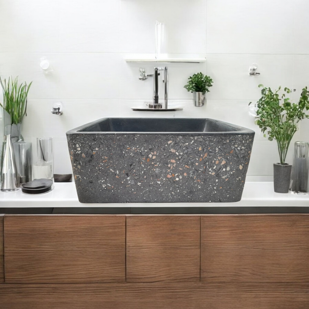 Black Namibian Dream Bespoke Exposed Concrete Sink 39 x 39 x 16cm