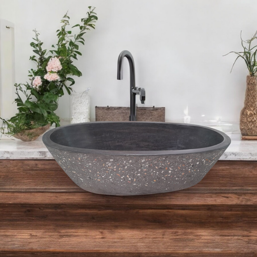 Namibian Dream Black Calypso Exposed Bespoke Concrete Basin 56 x 29.5 x 15cm