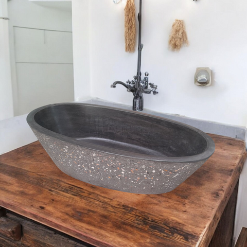 Image of Namibian Dream Black Calypso Exposed Bespoke Concrete Basin 56 x 29.5 x 15cm Seedleme