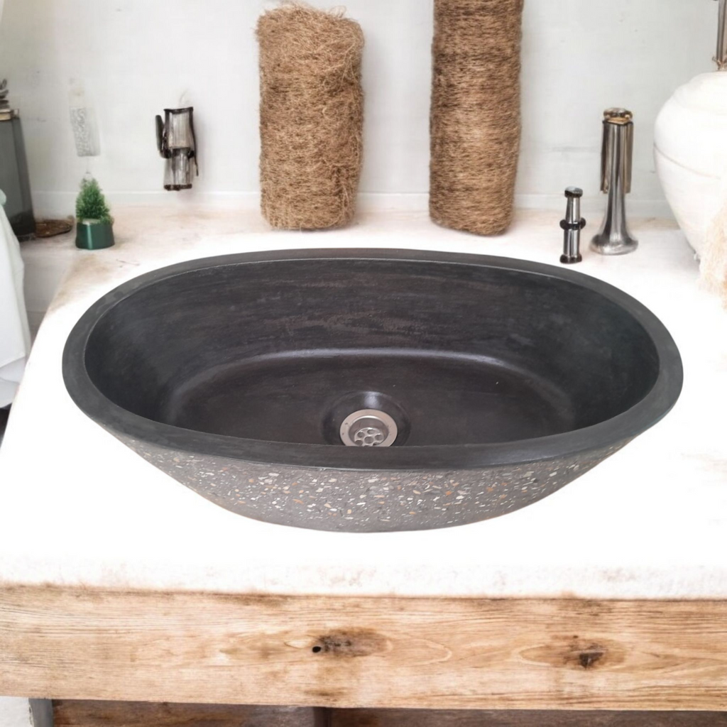 Namibian Dream Black Calypso Exposed Bespoke Concrete Basin 56 x 29.5 x 15cm