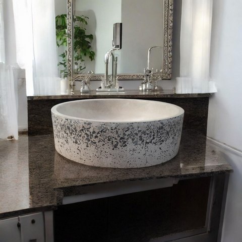Image of Ivory Round Flat Exposed Aggregate Bespoke Basin 40 x 40 x 12cm