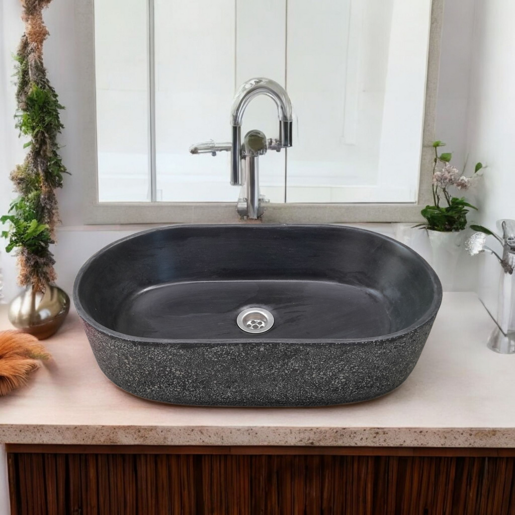 Black Starry Night Bespoke Concrete Sink Gaia's Ark 53 x 30 x 11.5