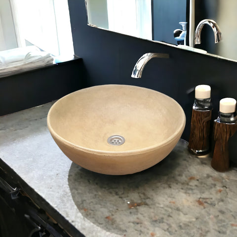 Image of Sandstone Concrete Round Handmade Basin Countertop Butler Sink 42 x 42 x 14cm