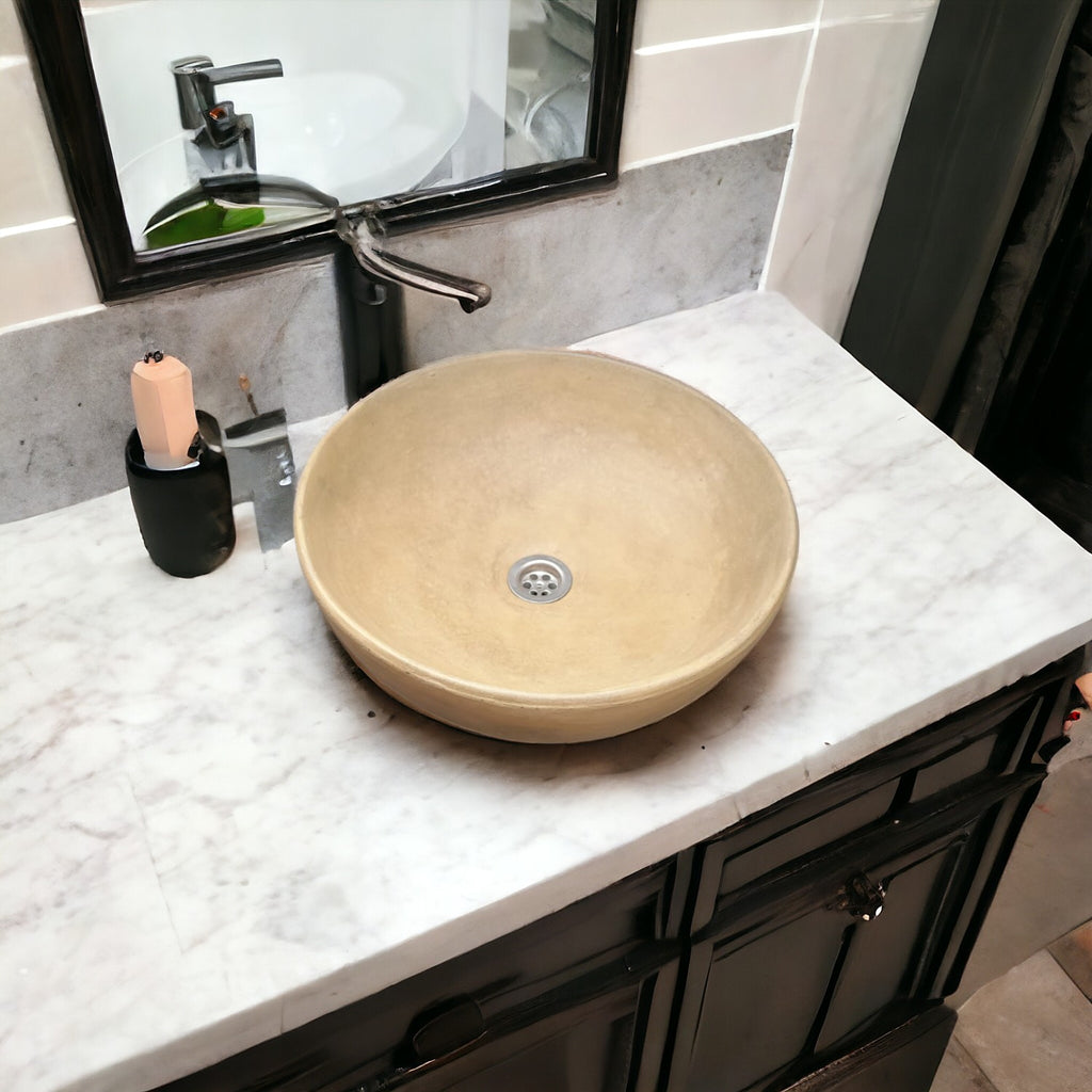 Sandstone Concrete Round Handmade Basin Countertop Butler Sink 42 x 42 x 14cm