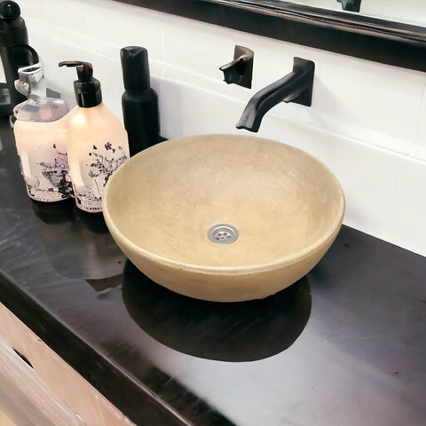 Image of Sandstone Concrete Round Handmade Basin Countertop Butler Sink 42 x 42 x 14cm