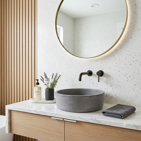 Image of Charcoal Round Cement Countertop Sink 40 x 12 cm