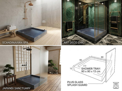Image of Solid Square Black Concrete Shower Pan 90 x 90 x 13cm