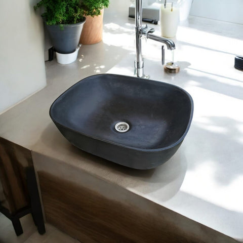 Image of Black Concrete Aquadite Bathroom Sink 50 x 40.5 x 14.5cm Seedleme