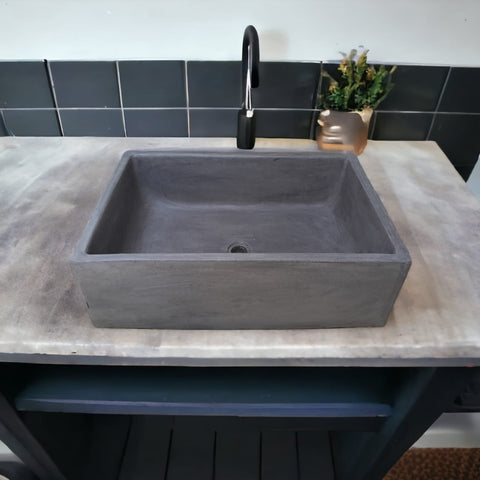 Image of Charcoal Concrete Bespoke Single Butler Basin 65 x 45 x 20cm . Hand-made Cement Countertop Sink Seedleme