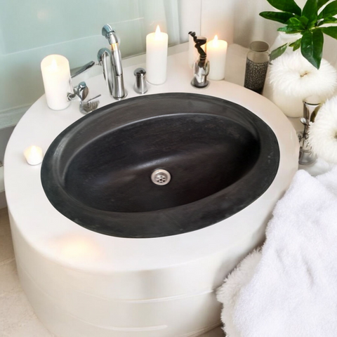 Image of Black Oval Bespoke Drop In Bathroom Sink 61 x 47 x 18cm Seedleme