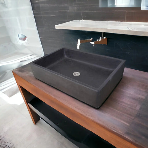 Image of Large Black Concrete Sink for Kitchen or Bathroom 60.5 x 41 x 13cm Seedleme