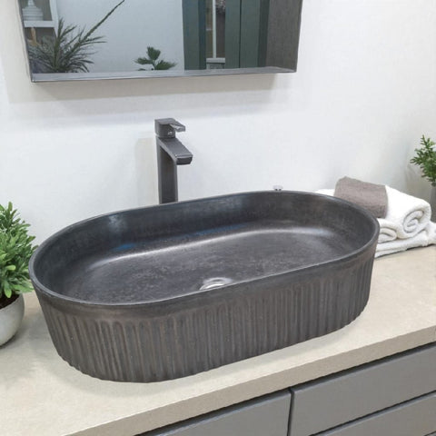 Image of The Triton Black 50.5 x 32 x 12cm Bespoke Ribbed Concrete Sink Seedleme