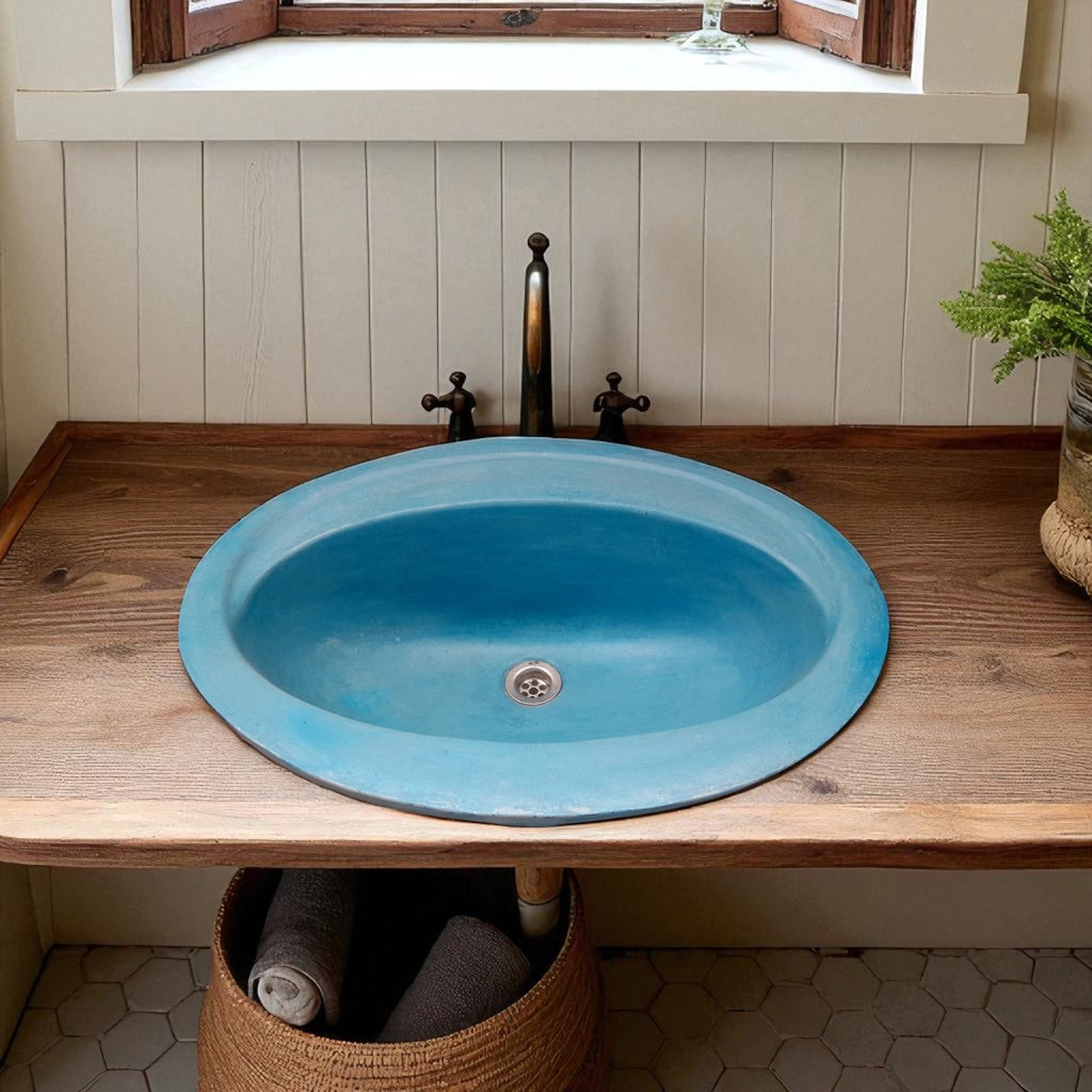 Bespoke Blue drop in Concrete Basin 61 x 47 x 18cm