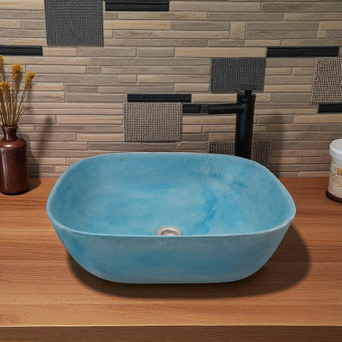 Image of Blue Bespoke Concrete Aquadite Bathroom Sink 50 x 40.5 x 14.5cm