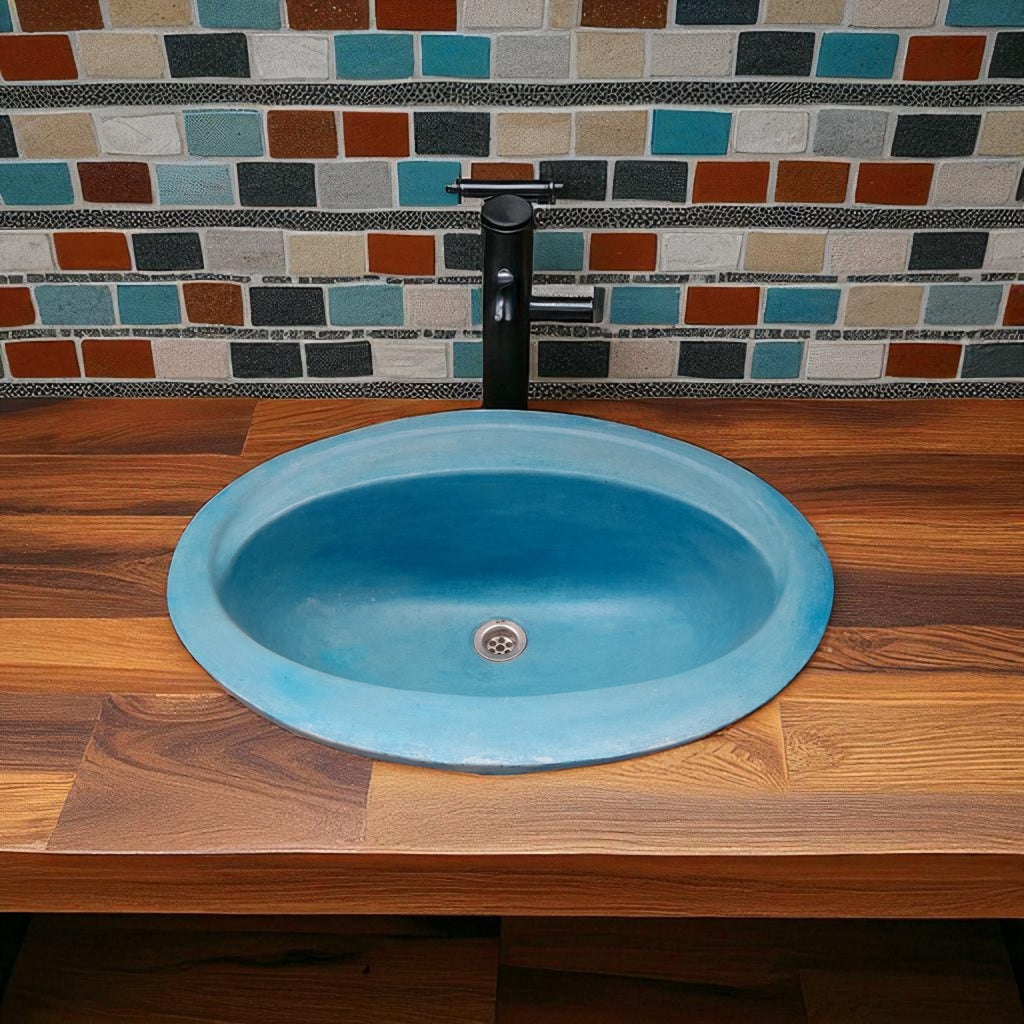 Bespoke Blue drop in Concrete Basin 61 x 47 x 18cm