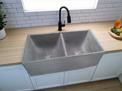 Image of Large Charcoal Double Concrete Kitchen Butler Basin 80 x 40 x 27cm (50mm Outlet)