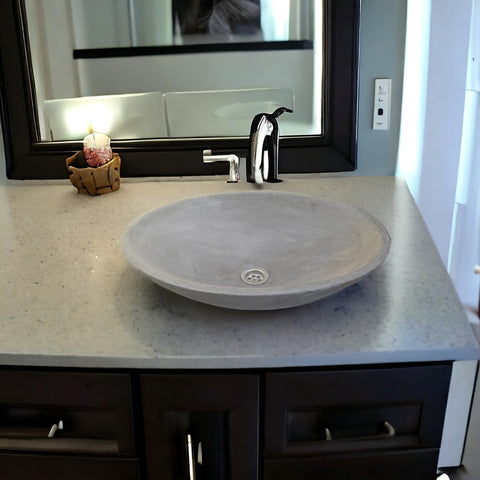 Image of Charcoal Cement Oval Basin 50x35x15 cm - High strength, Chip resistant, Sealed Seedleme