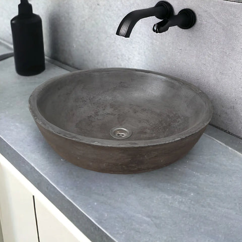 Image of Charcoal Concrete Round Handmade Basin Countertop Butler Sink 42 x 14cm Seedleme