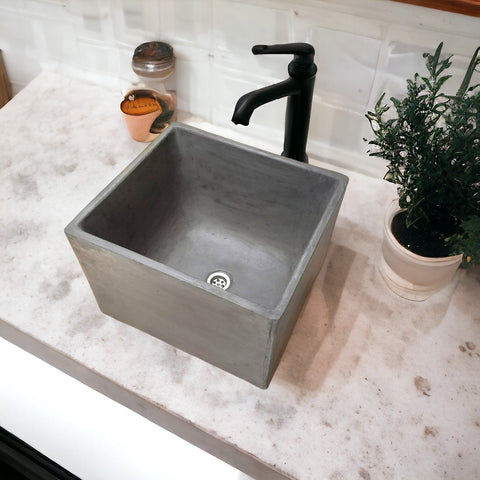 Image of Large Charcoal Square Concrete Basin 45 x 40 x 31cm Seedleme