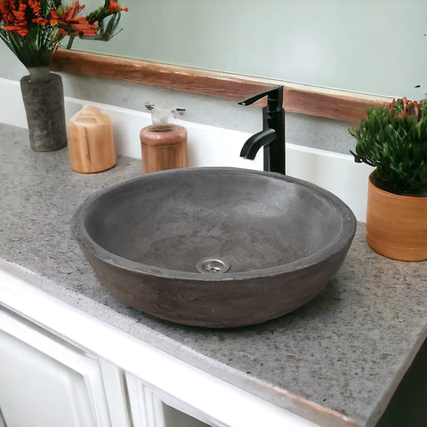 Image of Charcoal Concrete Round Handmade Basin Countertop Butler Sink 42 x 14cm Seedleme
