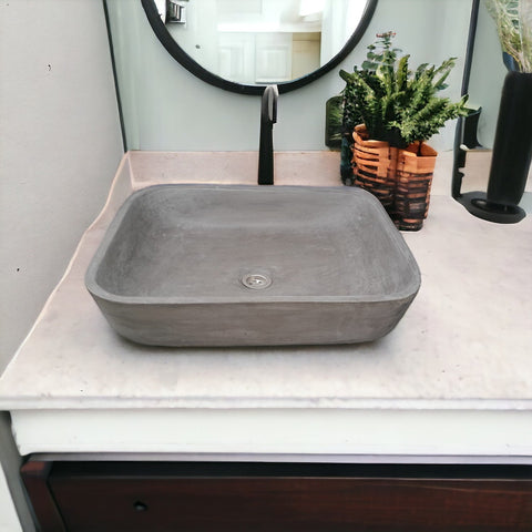 Image of Charcoal concave rectangle concrete basin 52 x 40 x 13cm Seedleme