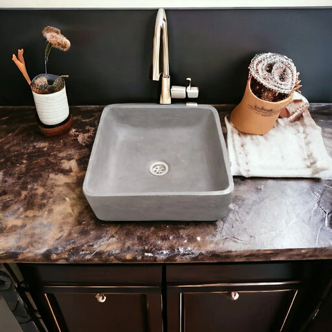 Image of Charcoal Concrete Handmade Basin Countertop Butler Sink 36 x 36 x 12cm Seedleme
