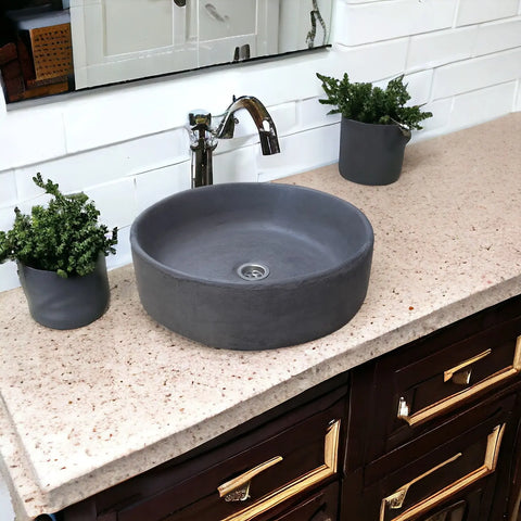 Image of Charcoal Round Cement Countertop Sink 40 x 12 cm Seedleme